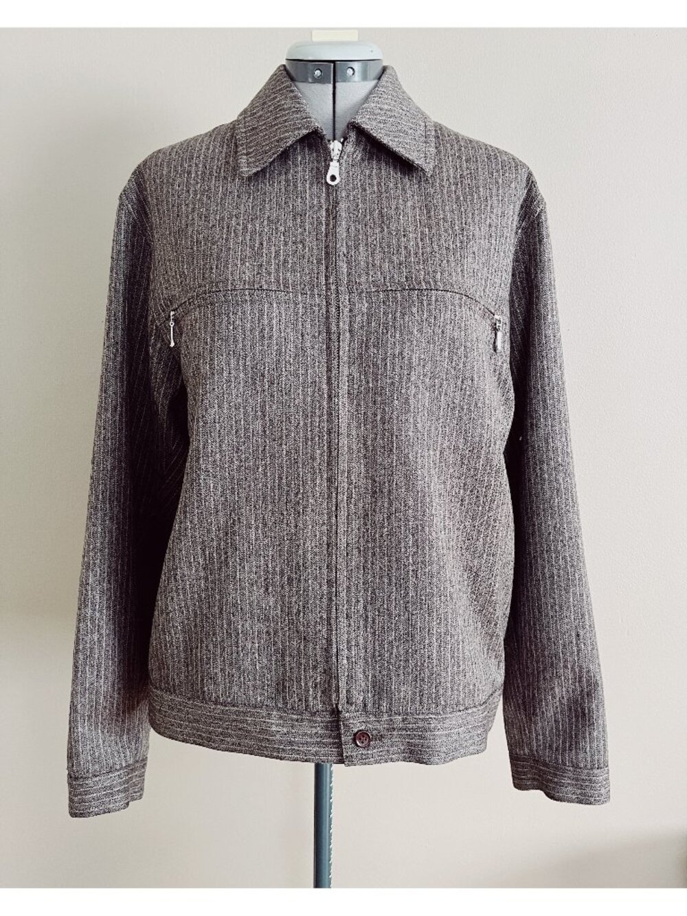 Y2k Nicole Miller Sz M Men's Pinstripe Harrington Jacket in Tobacco Wool Stripe